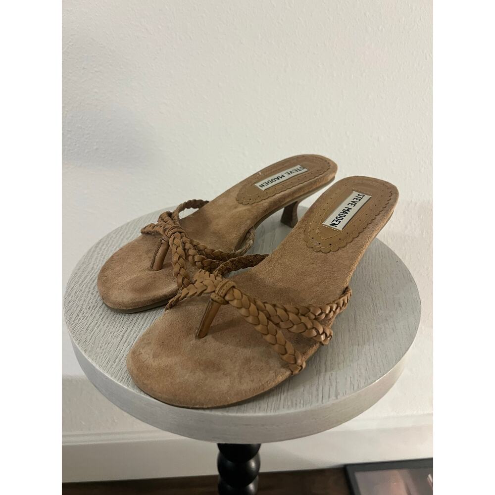 Steve Madden Brown Braided Leather Kitten Heel Sandals Size 6 Vintage Y2K